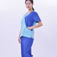 Ensemble d'uniformes médicaux unisexe à col en V, patchwork bicolore, à manches courtes, en sergé respirant, pour infirmières et personnel hospitalier