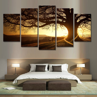 Toile murale imprimée sur mesure, paysage moderne à 5 panneaux, peinture sur toile d'arbre, œuvre d'art pour l'hôtellerie, vente en gros