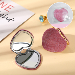 Cute Heart Shaped Mini Pink Compact Mirror Portable Travel <strong>Makeup</strong> <strong>Vanity</strong> Mirror for Purse Double-Sided Glitter Cosmetic Mirrors - Product Image 5