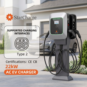 New Starcharge Saturn IP54 Type 2 2x22kW/2x32A CE-RED CB UKCA RCM WPC NTC OCPP 1.6J AC Silver EV <b>Charger</b> - Product Image 1