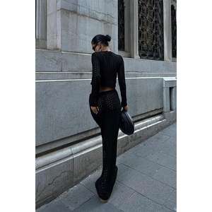 Conjunto de Crochet Sobis Macey para Mujer, Tejido de Punto, Manga Larga, Casual, Transpirable, Primavera Verano, Negro - Product Image 5