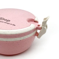 Boîte à bento de haute qualité à compartiment unique pour enfants, en paille de blé de qualité alimentaire, avec couvercles sans BPA, poignée en option pour enfants