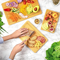 Ensemble de 3 planches à découper en bambou rectangulaires écologiques de qualité supérieure en gros, avec logo gravé, rainure pour le jus, pour la cuisine
