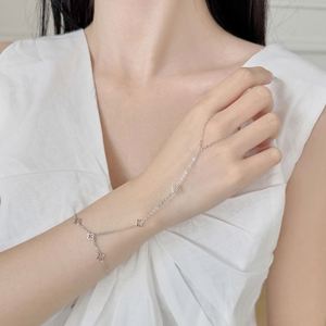 Dylam Jewelry New Design Rhodium 18K Gold Plated S925 Silver 5A Zirconia Openwork Four Leaf <b>Clover</b> Finger Chain <b>Bracelet</b> - Product Image 3
