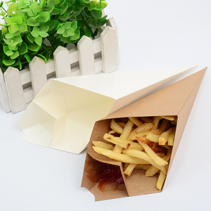 Wholesale Food Grade Disposable Take Away Fast Food Kraft French Fries Paper Cone Box