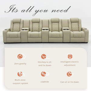 Sillón Reclinable Eléctrico de Cuero Italiano de Lujo, Conjunto de Sofás de Cine en Casa Personalizado, con Portavasos Refrigerante LED Extensible, Genuino - Product Image 4