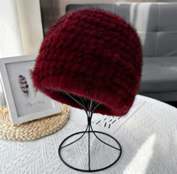 Luxuriöse Echte Nerzfell-Mütze für Damen Gestrickte Echte Nerzfell-Beanie Winterwarme Mütze