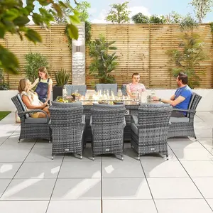 Luxe moderne 4 6 8 personnes jardin extérieur rotin patio fauteuils inclinables foyer table dessus extérieur salle à manger avec barbecue grill