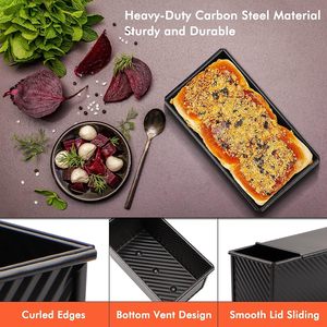 Groothandel 2 Pack Anti-Stick Zwart Carbon Staal Bakvormen Brood Brood Pannen Toast Box Met Deksel - Product Image 4