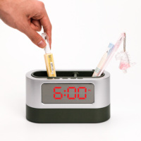 Porte-crayon multifonctionnel Minuterie Réveil Température Calendrier Numérique LED Bureau Horloge de Table Porte-stylo