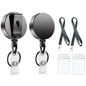 2 pcs Metal retractable id badge reel with card holder and lanyard