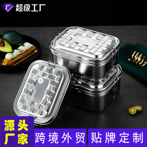 Lonchera de acero inoxidable 304 con compartimentos cuadrados de doble capa para estudiantes y trabajadores de oficina. - Product Image 5