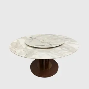 Vente en gros de meubles KINGS-WING Table de salle à manger blanche huître Table à manger ronde rotative moderne et personnalisée pour salon en marbre naturel