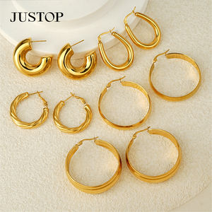 Pendientes de Aro Modernos en Forma de Gancho, Chapados en Oro de 18K, Acero Inoxidable Hipoalergénico e Impermeable, Pendientes de Oreja - Product Image 5