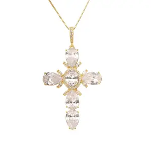 Foxi wholesale pendant necklace clear cubic zirconia bling jewelry iced out cross necklace