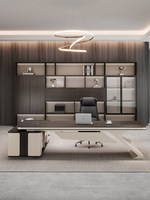 Chaise de bureau de direction moderne en chêne, style luxe léger, simple et allongée, avec armoire latérale
