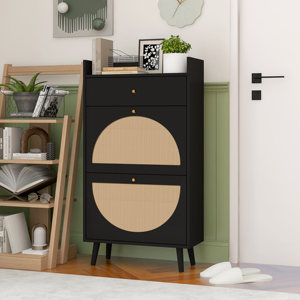 Armario de Ratán Allen de 2 Puertas y 1 Cajón, Zapatero de Doble Capa para Entrada - Product Image 3