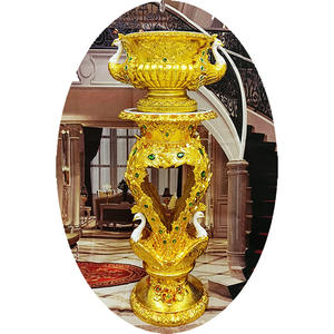 Vase sur pied de style européen, colonne romaine, grand vase, pot à fleurs, ornements pour l'arrangement floral, paon plaqué or, hall d'hôtel - Product Image 5
