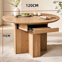 Table de salle à manger ronde en promotion pour 4-6 personnes, style mid-century, bord épaissi et base sur pied robuste, table de cuisine moderne