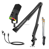 Mikrofon Dinamis Profesional XLR USB Berkabel AM8 dengan Lampu RGB dan Dudukan Lengan Mikrofon untuk PC Gaming, Smartphone & Podcast
