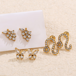 Cartoon <b>Stud</b> <b>Earrings</b> 18K Gold Plated Zinc Alloy with Claw Setting Rhinestones Irregular Design for Women Fashion Jewelry - Product Image 2