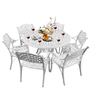 Ensemble de salle à manger de patio 7 pièces, table de patio de 48,23 pouces avec trou pour parasol de 2,36 pouces, ensemble de salle à manger en aluminium moulé pour l'extérieur avec 6 chaises - Product Image 1