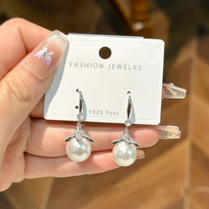 Pendientes de Perlas con Circonita, Diseño de Botón, Chapados en Oro, para Mujer, Oferta - Product Image 3