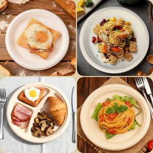 أطباق ورقية قابلة للتحلل بنسبة 100٪ مقاس <span class=keywords><strong>7</strong></span> بوصات، متينة وصديقة للبيئة، مصنوعة من لب قصب السكر، مناسبة للحفلات - Product Image 5