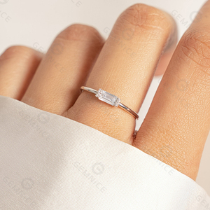 Gemnel High-End Modern Rectangular Opal Geometric Style Thin Band <b>Stacking</b> <b>Ring</b> - Product Image 2