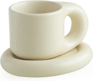 Taza de café de cerámica nórdica con asa, juego de taza y platillo bonitos para oficina y hogar, para té y leche - Product Image 6