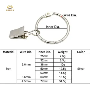 Xinhanrui Sturdy Rustproof Metal Iron Open Curtain Ring Clip Drapery Ring With Clip