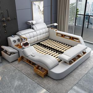Современная роскошная мебель для спальни, электрические массажные кровати, двуспальная кровать размера «king-Size», кожа и матрас, дизайн - Product Image 5