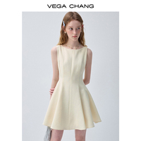 Robe mini élégante sans manches VEGA CHANG pour femme, couleur crème, col rond, coupe ajustée, style décontracté, pour commande en gros
