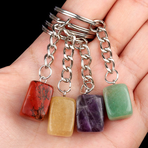 Natural 16mm Rectangular Crystal Keychain DIY Healing Stone Pendant Irregular Colored Crystal Crafts