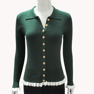 เสื้อคาร์ดิแกนถักแบบติดกระดุม แต่งระบาย สำหรับฤดูใบไม้ร่วงและฤดูหนาว เสื้อคลุมตัวนอกสำหรับผู้หญิง ทรงเข้ารูป ปกเสื้อแบบปกเชิ้ต เสื้อสเวตเตอร์ คอลเลคชั่นใหม่ล่าสุดปี 2026 เสื้อผู้หญิง - Product Image 2