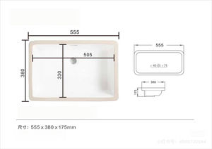 Lavabo de salle de bain rectangulaire en céramique de porcelaine de haute qualité au design moderne avec égouttoir pour la maison, la villa et l'hôtel - Product Image 5