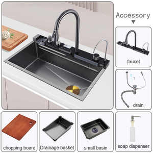 Lavello da <span class=keywords><strong>Cucina</strong></span> Multifunzionale con Display Digitale LED, Resistente ai Graffi, Effetto Cascata, con Lavabicchieri e Dispenser di Sapone - Product Image 3