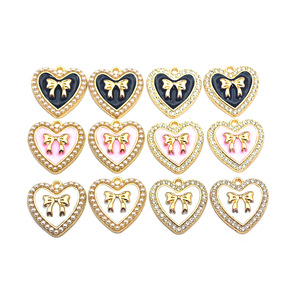 Heart <b>Bow</b> Charms Zinc Alloy Pearl Rhinestone Pendant For Jewelry Bracelet Keychain Gift Unisex F0097 - Product Image 1