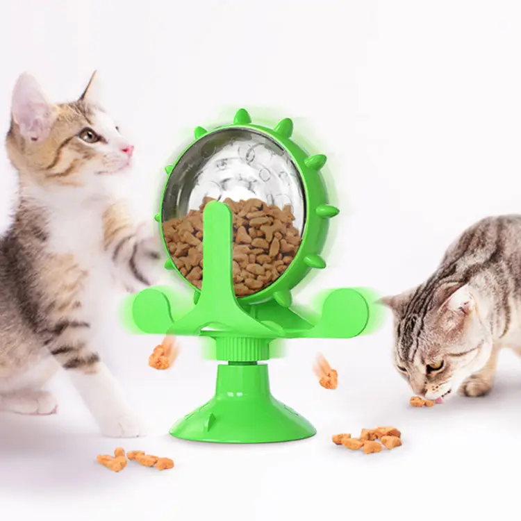 Plato giratorio de diseño de gato de la suerte, juguetes interactivos inteligentes y duraderos con fugas de comida para gatos