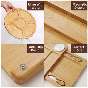 Tabla de Charcutería con Tapa, Juego de Tabla de Quesos de Bambú Grande con Utensilios y Cajones, Tabla de Quesos de Bambú para Cortar Alimentos para Regalo de Inauguración - Product Image 5