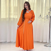 Coucher de soleil Orange minuit noir robe abaya fluide col croisé taille cravate ajustement contrôle fluide élégant vêtements en gros en vrac amical