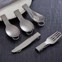 Ensemble de couverts de camping pliables et portables en alliage de titane ultra-léger pour l'extérieur (cuillère, fourchette, couteau, baguettes)