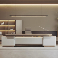 Scrivania da Ufficio in Legno su Misura con Luce LED, Scrivania Moderna per Ufficio Dirigenziale, Scrivania per Progetti Aziendali