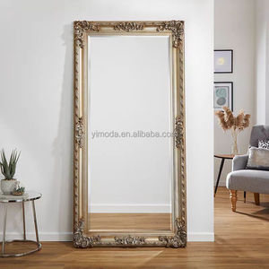 Miroir mural en bois sculpté à feuilles dorées, style rétro antique royal Art Déco, décoration de luxe sur pied pour dressing - Product Image 4