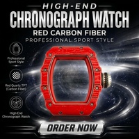 Hochwertige 1103 Rote Carbonfaser Chronograph Uhr Tonneau-Gehäuse Skelett-Zifferblatt Herren Automatische Mechanische Sportuhr