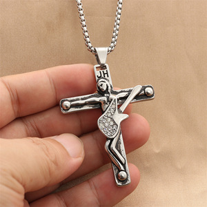 Stainless Steel <b>Cross</b> Pendant With Guitar Design Punk Retro Men's Necklace 280617 - Product Image 4