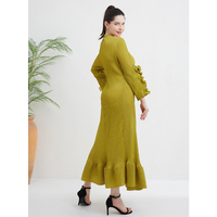Robes plissées Miyake, Abaya décontractée pour femmes musulmanes, modeste, jaune, manches lanternes, occasions spéciales, grande taille, robe simple, sur mesure