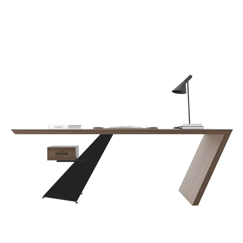 Bureau de bureau moderne avec pied en métal et table en bois, vente en gros
