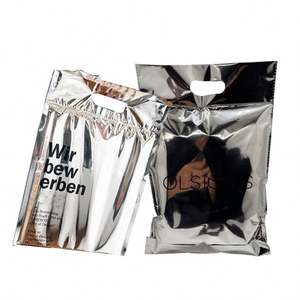 Custom LOGO Silver Aluminum Mailing Bag with Handle for Clothing Poly Shipping Mailer - Product Image 1