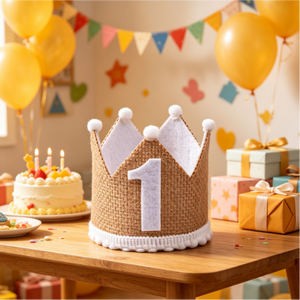Accesorios Novedosos para Fiestas de Baby Shower, Gorros de Corona de Algodón y Lino para Niños, Accesorios para Sesiones de <span class=keywords><strong>Fotos</strong></span> de <span class=keywords><strong>Cumpleaños</strong></span>, Gorros de Corona para el Primer <span class=keywords><strong>Cumpleaños</strong></span> del Bebé - Product Image 1